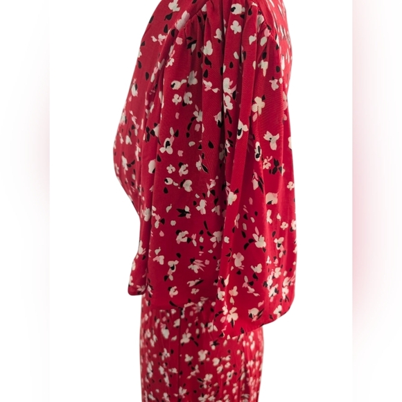 ​A New Day Red Floral V-Neck Flutter Sleeve Midi Dress Size 4 NWOT - Picture 6 of 9